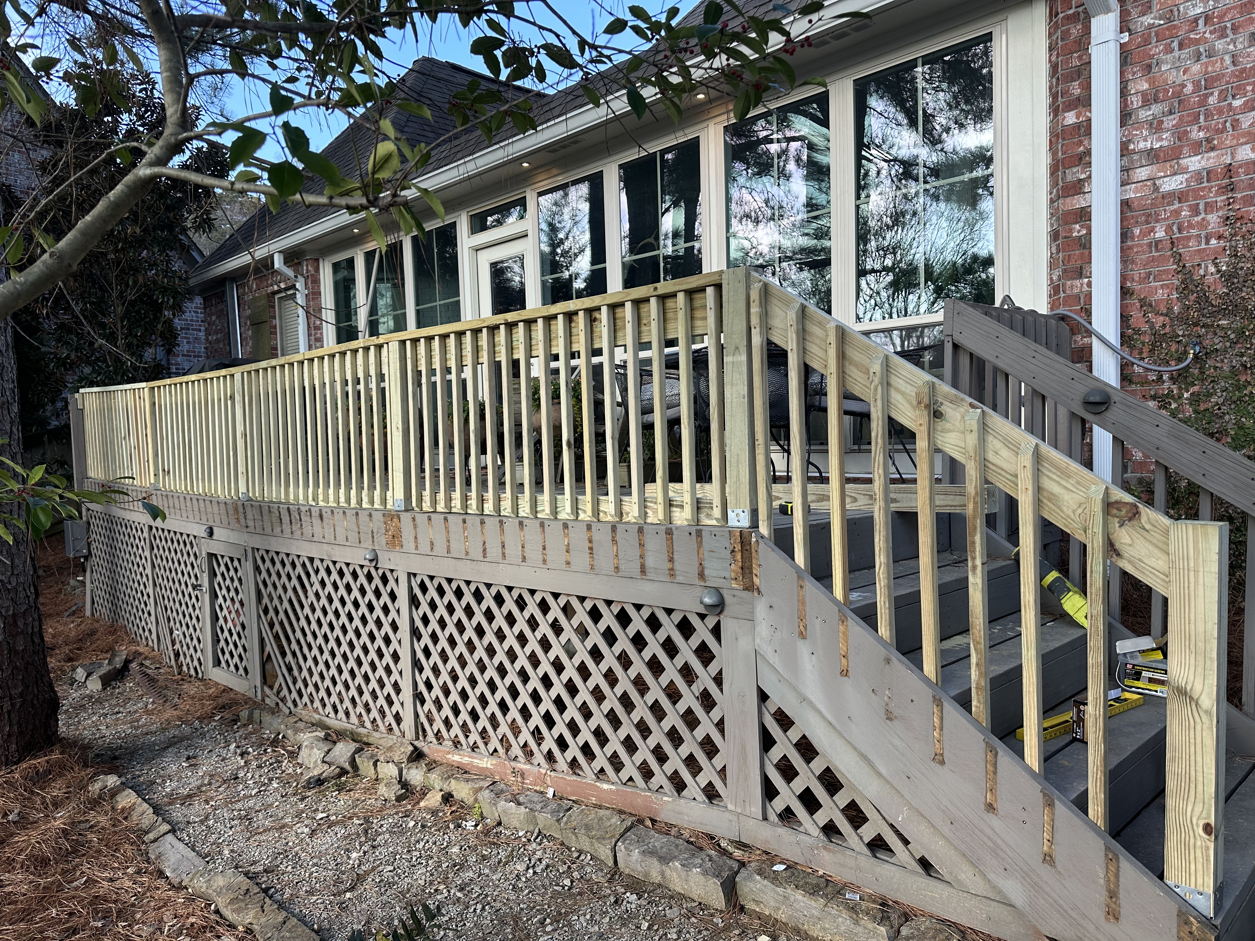 Deck framing under construction